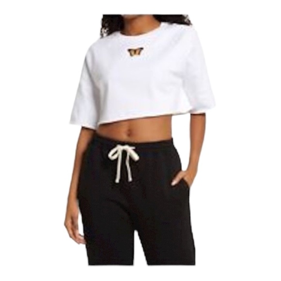 𝅺BP Organic Cotton Crop Sweatshirt in White Butterfly Embroidery. Small NWT - Picture 1 of 1